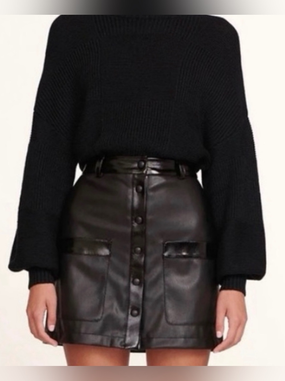 NWT! STAUD Size 2 • Black Paper Skirt Faux Leather Snap Front Mini Skirt.